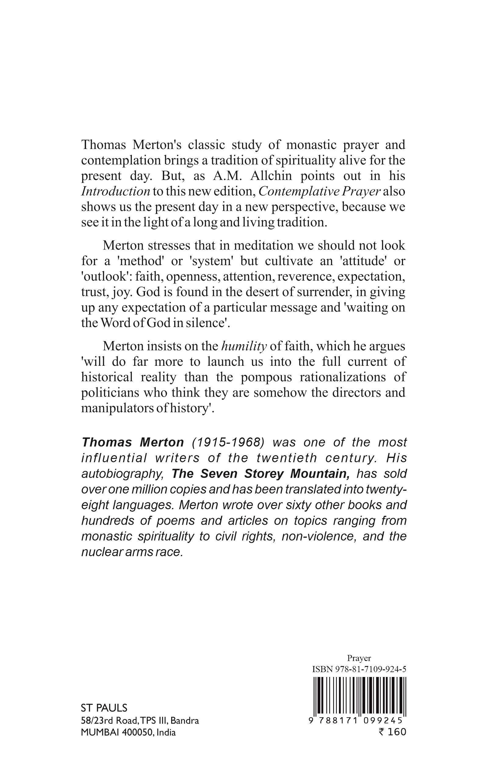 Contemplative Prayer back cover