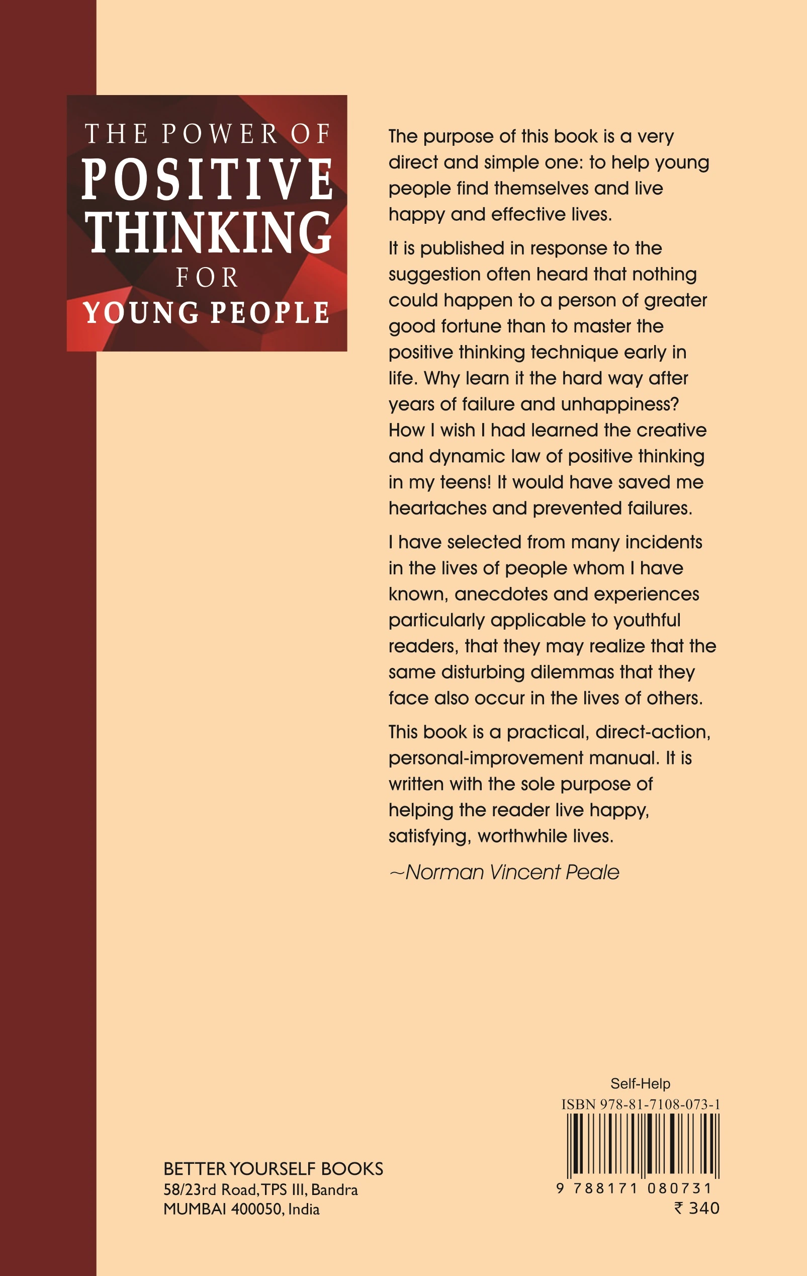 Power of Positive Thinking for young people back cover