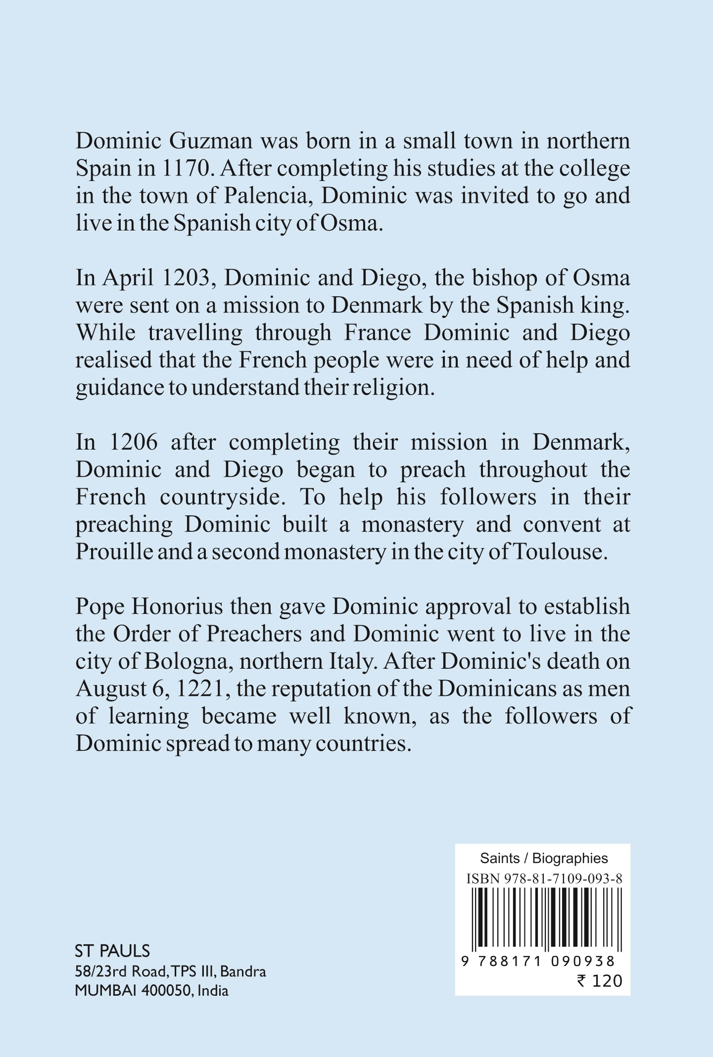 St Dominic back cover
