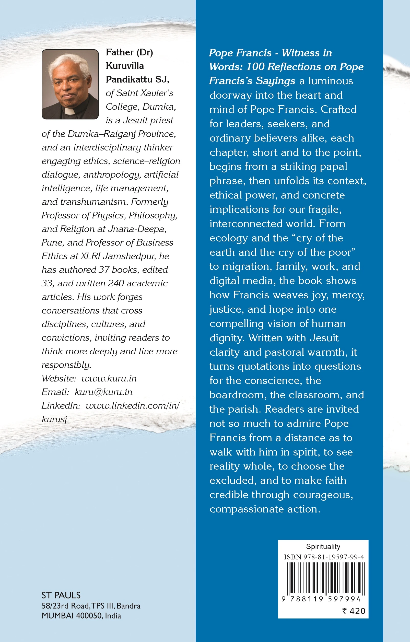 Pope Francis - Witness in Words back cover
