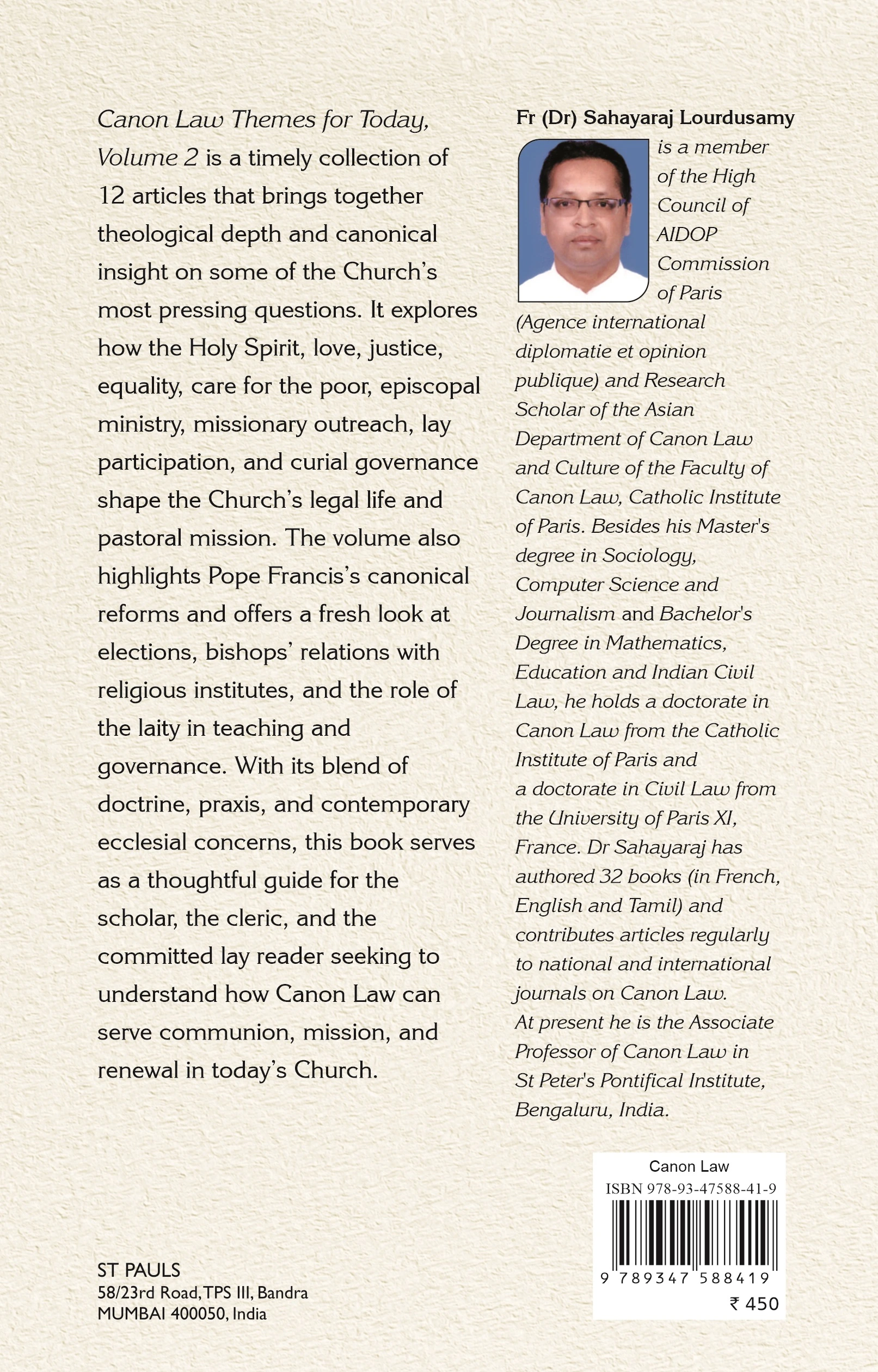 Canon Law Themes for Today back cover